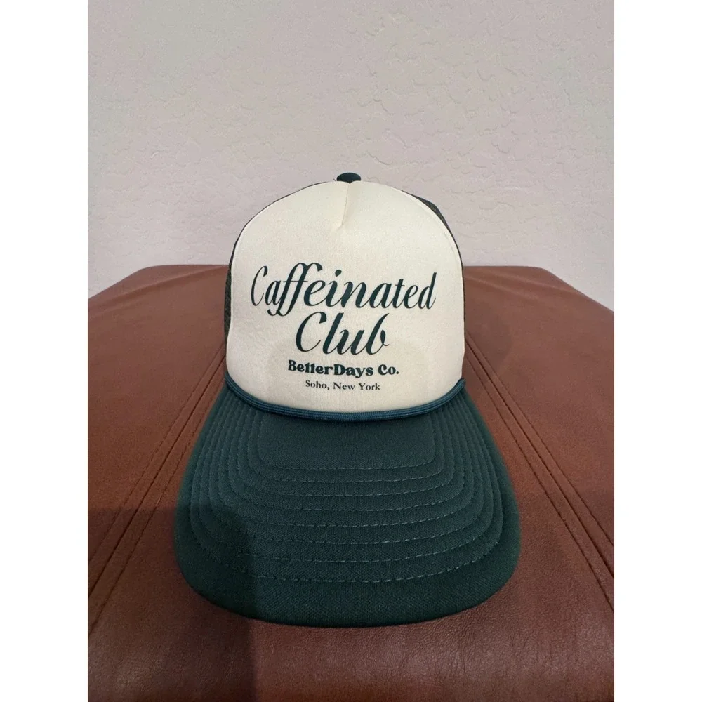 Caffeinated Club Trucker Hat BetterDays Co Mesh Snapback Cap Soho New York Green